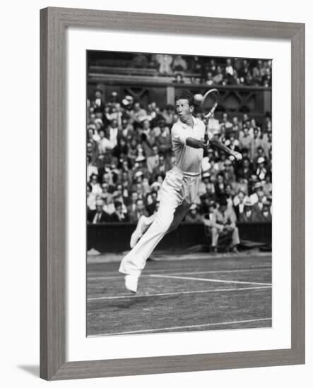 Don Budge in Full Length Action Portrait During Singles Match at Wimbledon Tennis Tournament-null-Framed Premium Photographic Print