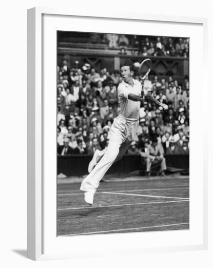 Don Budge in Full Length Action Portrait During Singles Match at Wimbledon Tennis Tournament-null-Framed Premium Photographic Print