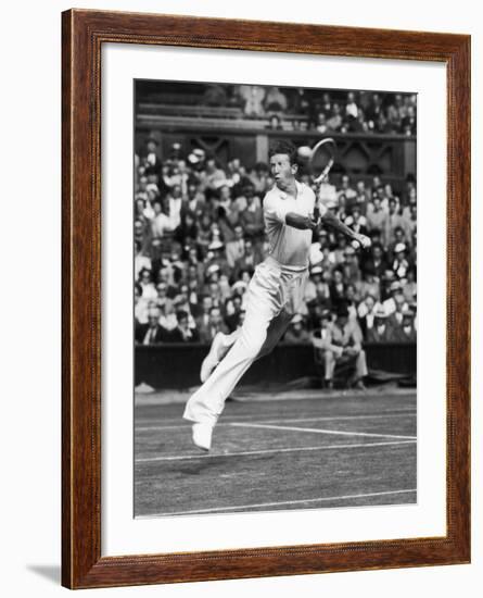 Don Budge in Full Length Action Portrait During Singles Match at Wimbledon Tennis Tournament-null-Framed Premium Photographic Print