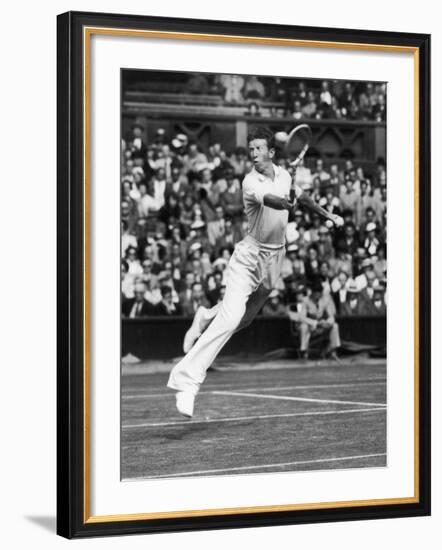 Don Budge in Full Length Action Portrait During Singles Match at Wimbledon Tennis Tournament-null-Framed Premium Photographic Print