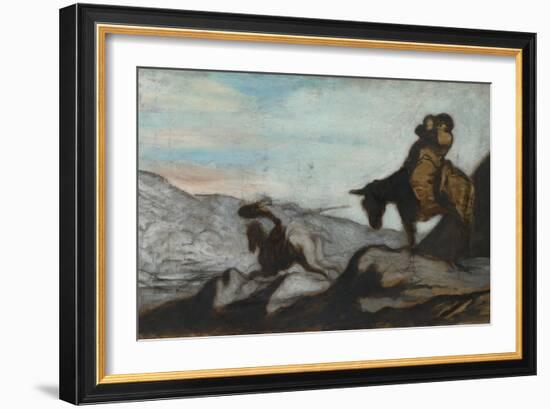 Don Quixote and Sancho Panza, Ca 1855-Honoré Daumier-Framed Giclee Print