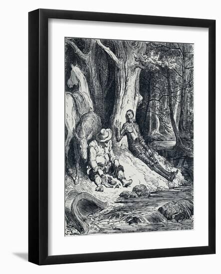 Don Quixote and Sancho Panza in Illustration-Gustave Doré-Framed Giclee Print