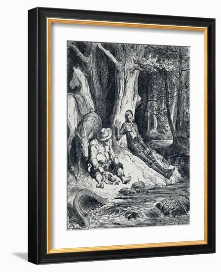 Don Quixote and Sancho Panza in Illustration-Gustave Doré-Framed Giclee Print