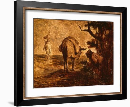 Don Quixote and Sancho Panza Relieving Himself, C. 1855 (Oil on Panel)-Honore Daumier-Framed Giclee Print