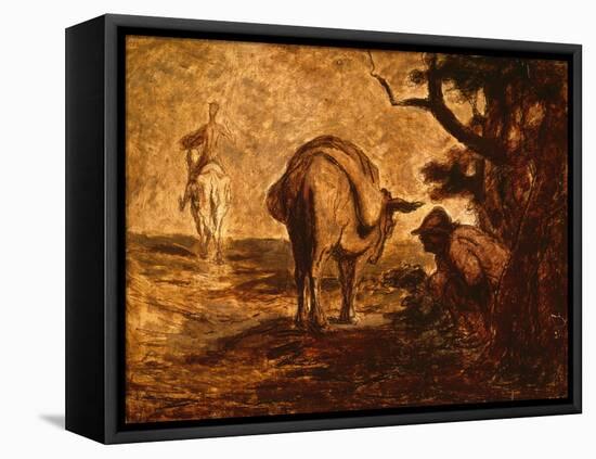 Don Quixote and Sancho Panza Relieving Himself, C. 1855 (Oil on Panel)-Honore Daumier-Framed Premier Image Canvas