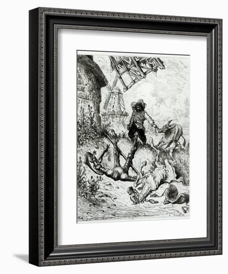 Don Quixote and the Windmills, from Don Quixote de La Mancha by Miguel Cervantes-Gustave Doré-Framed Giclee Print