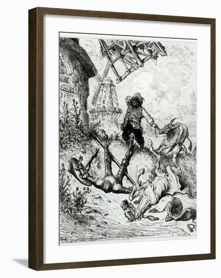 Don Quixote and the Windmills, from Don Quixote de La Mancha by Miguel Cervantes-Gustave Doré-Framed Giclee Print