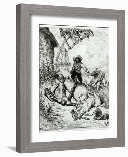 Don Quixote and the Windmills, from Don Quixote de La Mancha by Miguel Cervantes-Gustave Doré-Framed Giclee Print