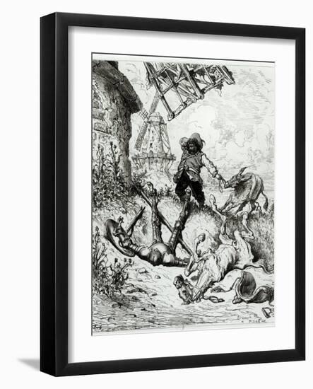 Don Quixote and the Windmills, from Don Quixote de La Mancha by Miguel Cervantes-Gustave Doré-Framed Giclee Print