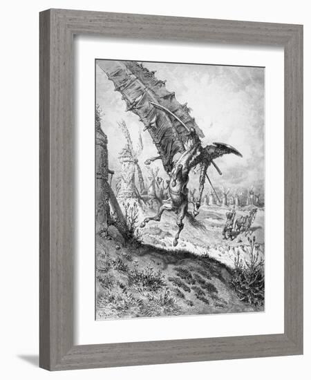 Don Quixote and the Windmills, from 'Don Quixote de la Mancha' by Miguel Cervantes-Gustave Doré-Framed Giclee Print