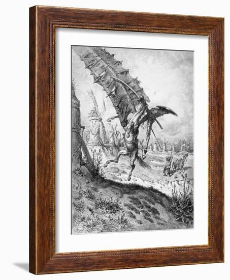 Don Quixote and the Windmills, from 'Don Quixote de la Mancha' by Miguel Cervantes-Gustave Doré-Framed Giclee Print