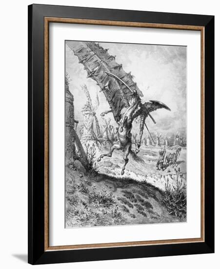 Don Quixote and the Windmills, from 'Don Quixote de la Mancha' by Miguel Cervantes-Gustave Doré-Framed Giclee Print