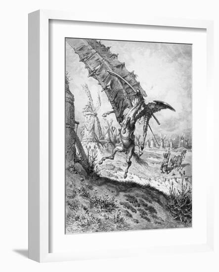 Don Quixote and the Windmills, from 'Don Quixote de la Mancha' by Miguel Cervantes-Gustave Doré-Framed Giclee Print