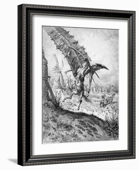 Don Quixote and the Windmills, from 'Don Quixote de la Mancha' by Miguel Cervantes-Gustave Doré-Framed Giclee Print