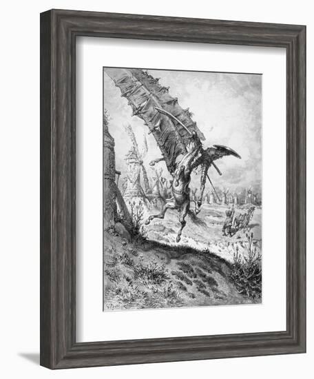 Don Quixote and the Windmills, from 'Don Quixote de la Mancha' by Miguel Cervantes-Gustave Doré-Framed Giclee Print