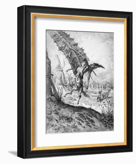 Don Quixote and the Windmills, from 'Don Quixote de la Mancha' by Miguel Cervantes-Gustave Doré-Framed Giclee Print