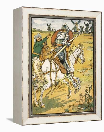 Don Quixote and the Windmills, Illustration from 'Don Quixote of the Mancha' Retold by Judge Parry-Walter Crane-Framed Premier Image Canvas