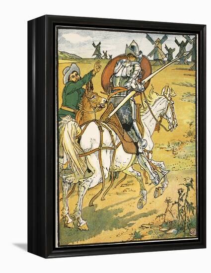 Don Quixote and the Windmills, Illustration from 'Don Quixote of the Mancha' Retold by Judge Parry-Walter Crane-Framed Premier Image Canvas