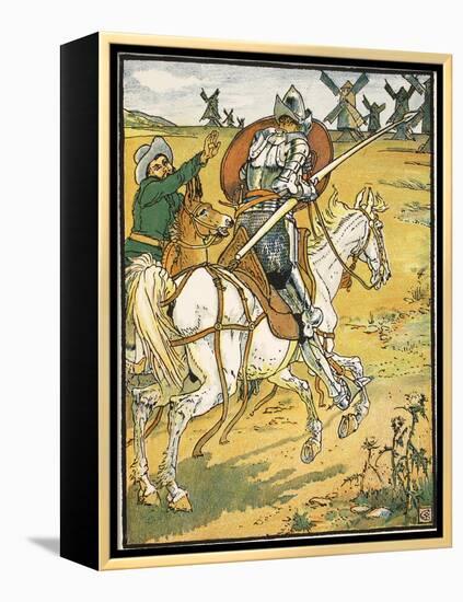 Don Quixote and the Windmills, Illustration from 'Don Quixote of the Mancha' Retold by Judge Parry-Walter Crane-Framed Premier Image Canvas