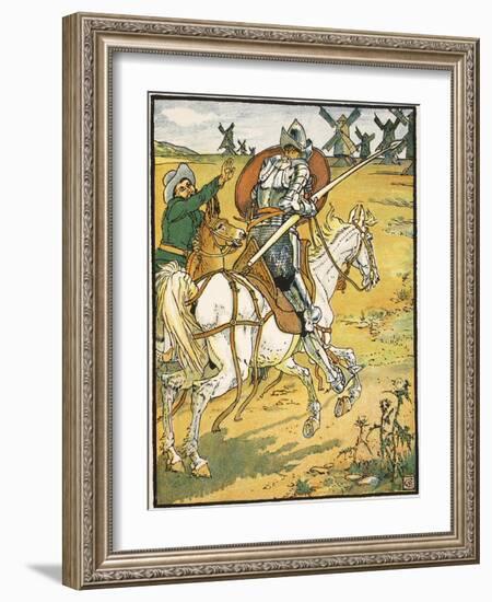 Don Quixote and the Windmills, Illustration from 'Don Quixote of the Mancha' Retold by Judge Parry-Walter Crane-Framed Giclee Print