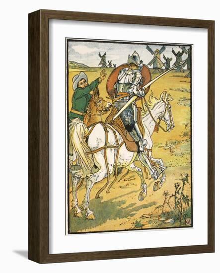 Don Quixote and the Windmills, Illustration from 'Don Quixote of the Mancha' Retold by Judge Parry-Walter Crane-Framed Giclee Print