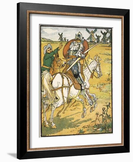 Don Quixote and the Windmills, Illustration from 'Don Quixote of the Mancha' Retold by Judge Parry-Walter Crane-Framed Giclee Print