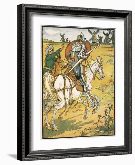 Don Quixote and the Windmills, Illustration from 'Don Quixote of the Mancha' Retold by Judge Parry-Walter Crane-Framed Giclee Print