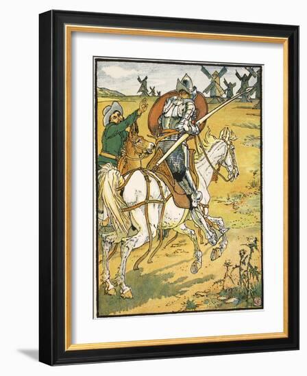 Don Quixote and the Windmills, Illustration from 'Don Quixote of the Mancha' Retold by Judge Parry-Walter Crane-Framed Giclee Print