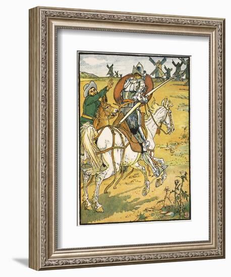 Don Quixote and the Windmills, Illustration from 'Don Quixote of the Mancha' Retold by Judge Parry-Walter Crane-Framed Giclee Print