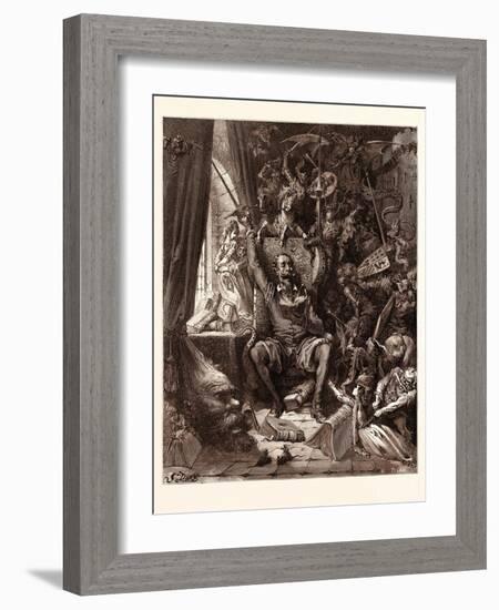 Don Quixote in His Library-Gustave Dore-Framed Giclee Print