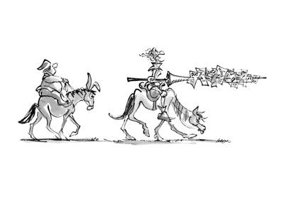 Don Quixote rides along, followed by Sancho Panza. Don ...