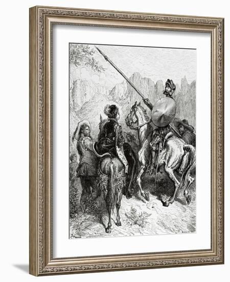 Don Quixote, Sancho and the Princess Dorotea, from Don Quixote by Miguel De Cervantes-Gustave Doré-Framed Giclee Print