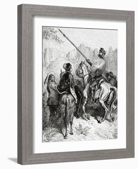 Don Quixote, Sancho and the Princess Dorotea, from Don Quixote by Miguel De Cervantes-Gustave Doré-Framed Giclee Print