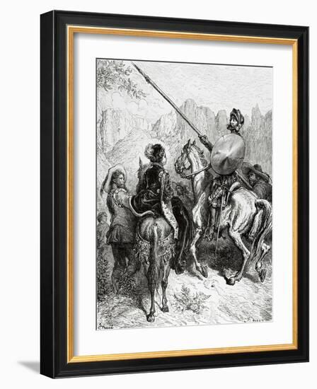 Don Quixote, Sancho and the Princess Dorotea, from Don Quixote by Miguel De Cervantes-Gustave Doré-Framed Giclee Print