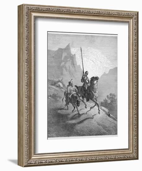 Don Quixote with Sancho Panza Riding Along a Mountain Pass-Gustave Dor?-Framed Photographic Print