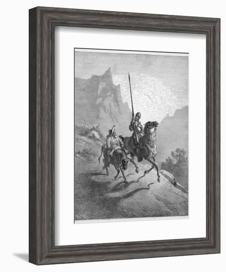 Don Quixote with Sancho Panza Riding Along a Mountain Pass-Gustave Dor?-Framed Photographic Print