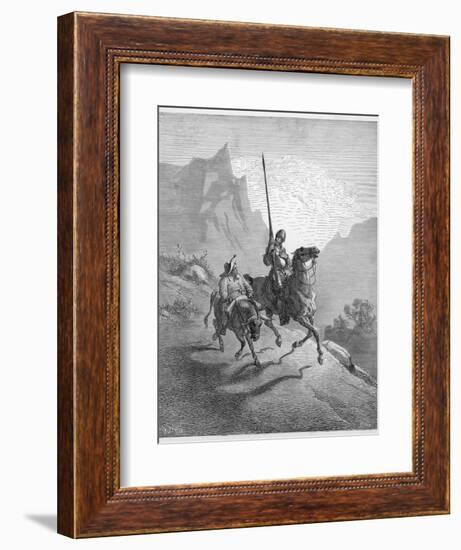 Don Quixote with Sancho Panza Riding Along a Mountain Pass-Gustave Dor?-Framed Photographic Print