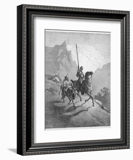 Don Quixote with Sancho Panza Riding Along a Mountain Pass-Gustave Dor?-Framed Photographic Print