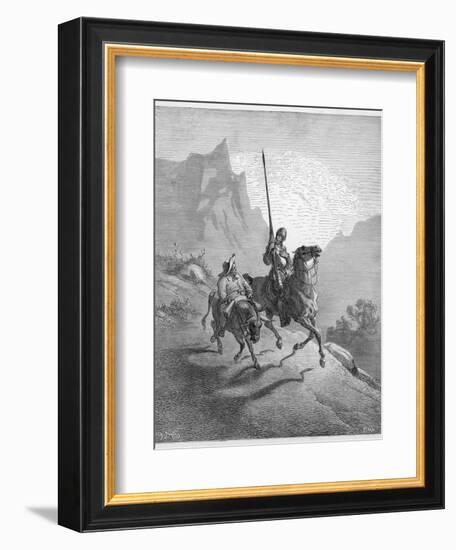 Don Quixote with Sancho Panza Riding Along a Mountain Pass-Gustave Dor?-Framed Photographic Print