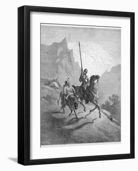 Don Quixote with Sancho Panza Riding Along a Mountain Pass-Gustave Dor?-Framed Photographic Print