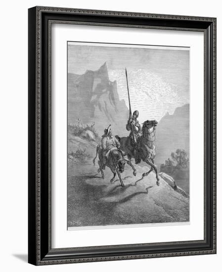 Don Quixote with Sancho Panza Riding Along a Mountain Pass-Gustave Dor?-Framed Photographic Print