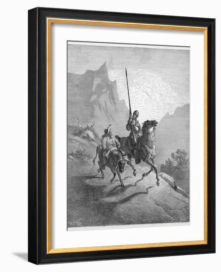 Don Quixote with Sancho Panza Riding Along a Mountain Pass-Gustave Dor?-Framed Photographic Print