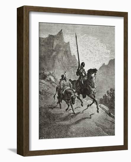 Don Quixote with Sancho Panza-Gustave Doré-Framed Art Print