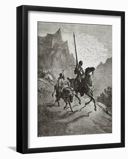 Don Quixote with Sancho Panza-Gustave Doré-Framed Art Print