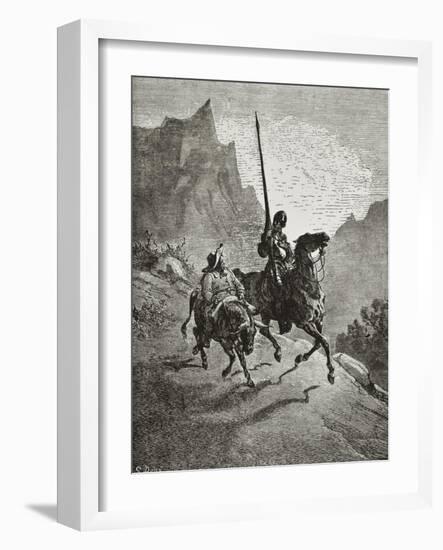 Don Quixote with Sancho Panza-Gustave Doré-Framed Art Print