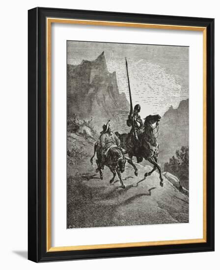 Don Quixote with Sancho Panza-Gustave Doré-Framed Art Print