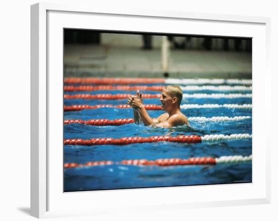 Don Schollander Gives Two Thumbs Up After Swimming Anchor on Relay Team at Summer Olympics-Art Rickerby-Framed Premium Photographic Print