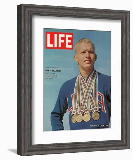 Don Schollander with his Four Olympic Gold Medals Won in Swimming Events, October 30, 1964-John Dominis-Framed Photographic Print