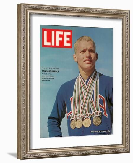 Don Schollander with his Four Olympic Gold Medals Won in Swimming Events, October 30, 1964-John Dominis-Framed Photographic Print