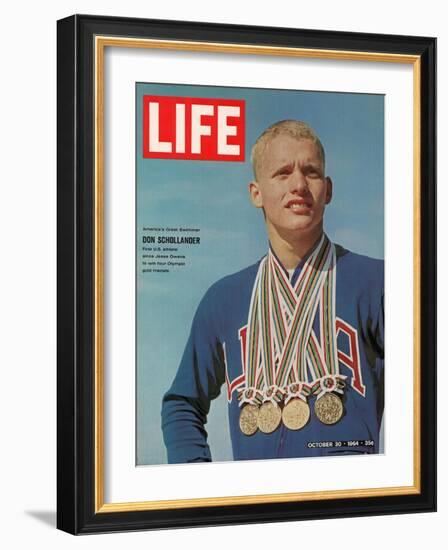 Don Schollander with his Four Olympic Gold Medals Won in Swimming Events, October 30, 1964-John Dominis-Framed Photographic Print